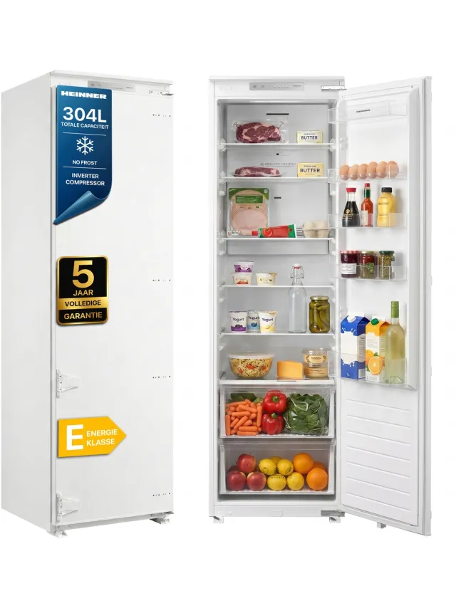Heinner HF-BIM304NFINVE++ Inbouw Koelkast 304 L – No Frost – Deur Open Alarm – Elektronische Bediening – Superkoelfunctie – Wit – 5 Jaar Garantie