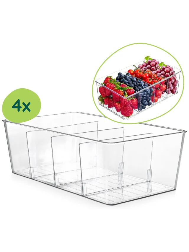XIVADA Koelkast Organizer Caro - Met dividers - PET - Set van 4 Transparant