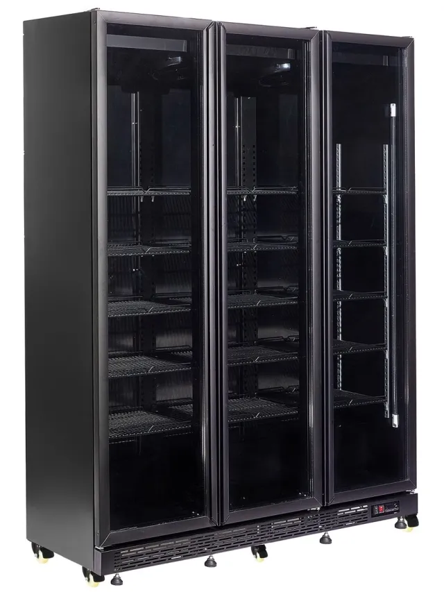 Combisteel Koelkast - Nap Serie - 1200L - Zwart - Deurverwarming - Geforceerd - 3 Glasdeuren - Wielen - 1600x600x2100mm - Horeca Koelkast