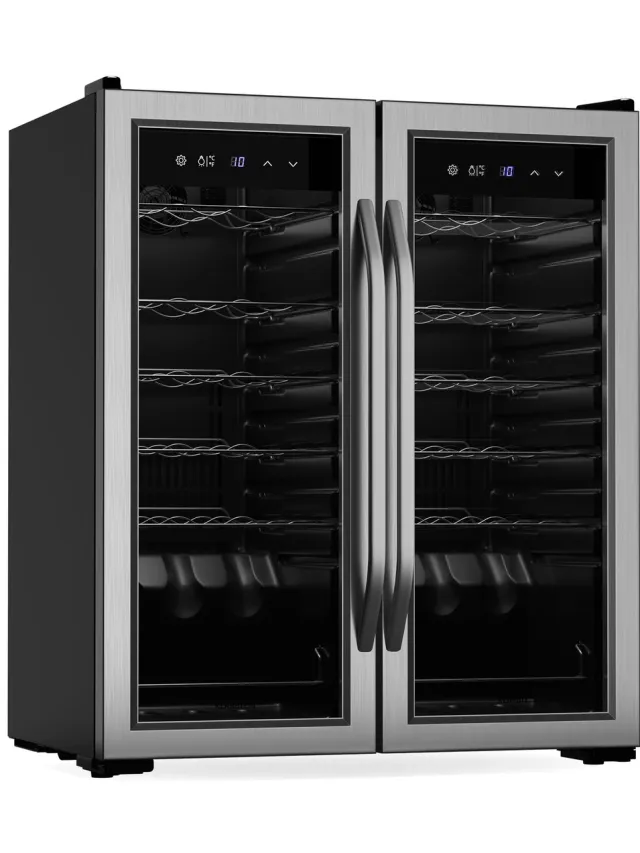 Klarstein Vinamour wijnkoeler, 2 zones - 36 flessen, 5-18 °C, touchscreenbediening, ledverlichting, vrijstaand, UV-bescherming, dubbele roestvrijstalen deur Zwart