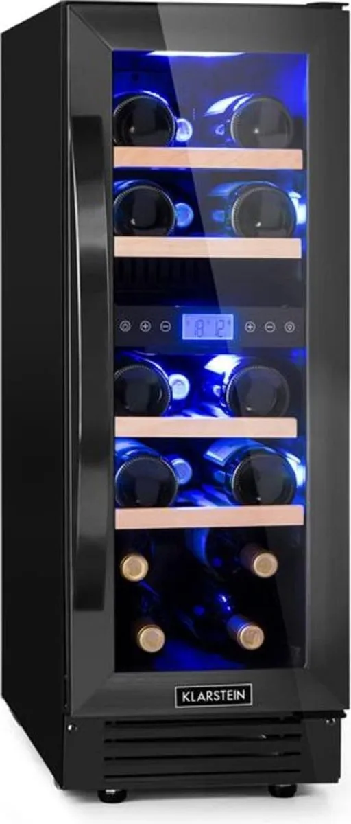 Klarstein Wijnkoeler Vinovilla 17 Built-In Duo twee zones wijnkoelkast 53l 17 fl. 3-kleuren glazen deur - Wijnklimaatkast - 29.5 cm - 2 Zones Vrijstaand Inbouw - Wit - glas - Rood - Wijnkast - Wine Cooler - Wine Fridge Zwart