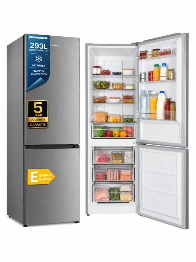Heinner HCNF-HM293INVXE++ koel-vriescombinatie, 293 liter RVS